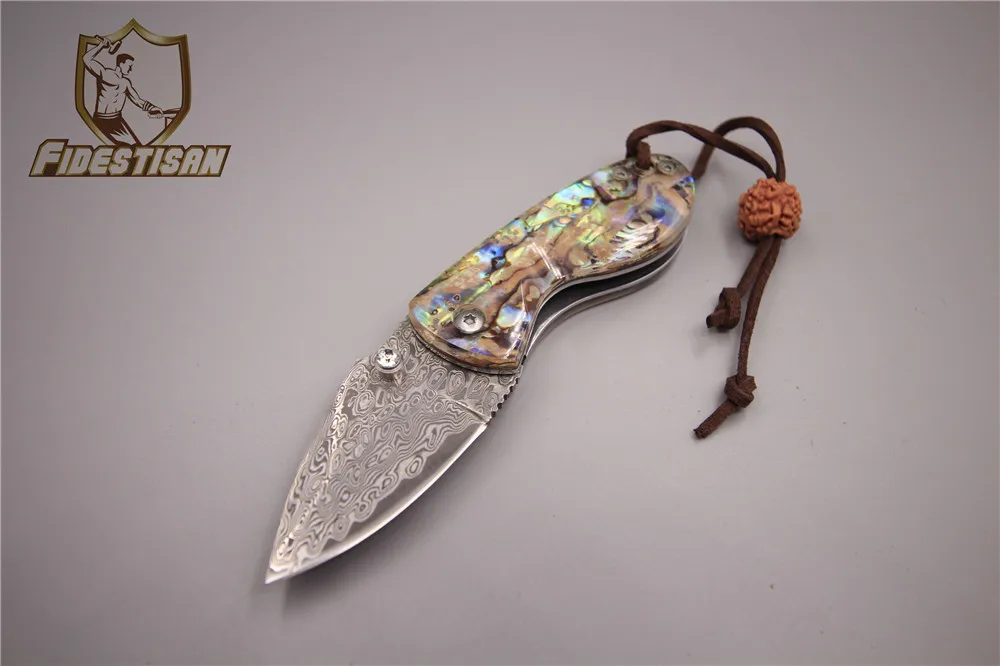 

Small Karambit Damascus steel folding knife shell handle Exquisite pocket knife give away gifts collection culture Send his girl