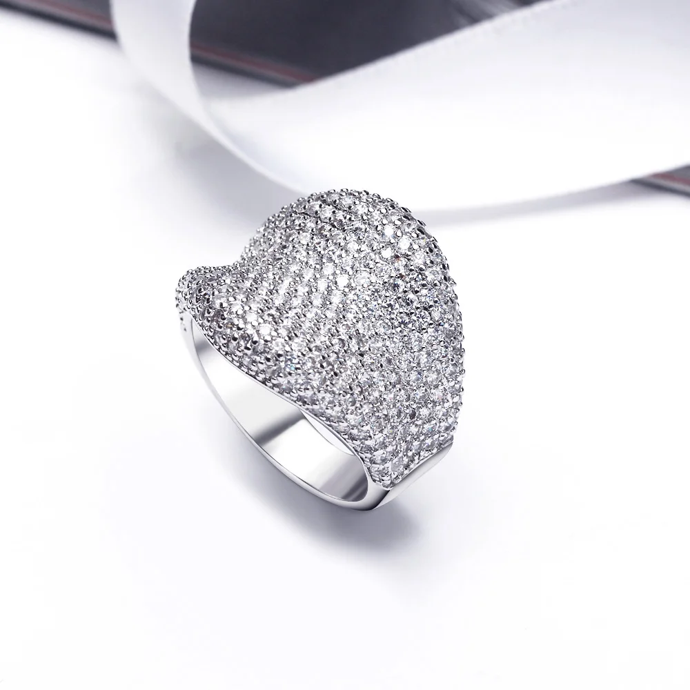 DreamCarnival 1989 Heart V-Shape Women Wedding Rings Rhodium or Gold-Color CZ Pave Mounted Sizes 6 to 9 Anillos Moda SJ10337