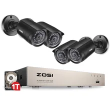 Zosi 8-канальный видеонаблюдения система 4 шт. 1280tvl открытый всепогодный камеры безопасности 8-канальный 720 P dvr день/ночь diy kit система видеонаблюдения