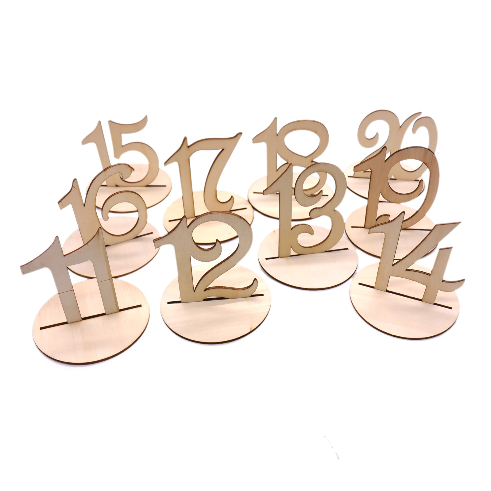 

10 pcs /set 1-10/11-20 wedding decoration wood number sign table number with round holder base Party DIY decorations supplies
