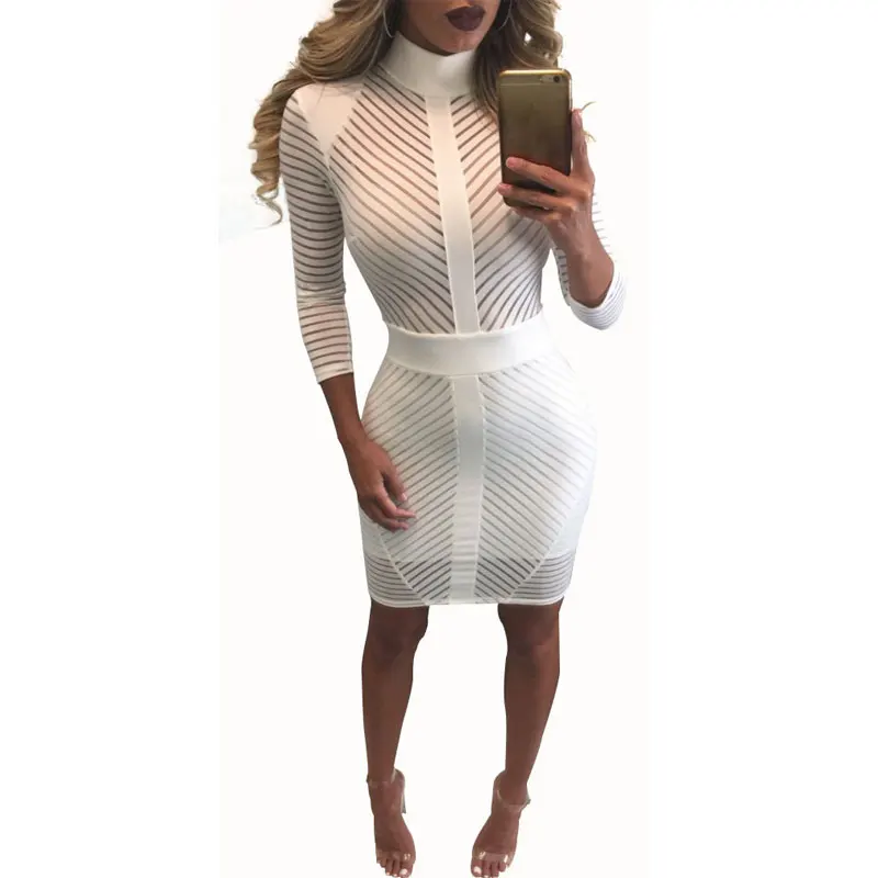 

2016 Summer Sexy Mesh Dress Bandage Dresses Sexy Club Dress White bodycon Night Club Wear Party Dress Vestido De Festa
