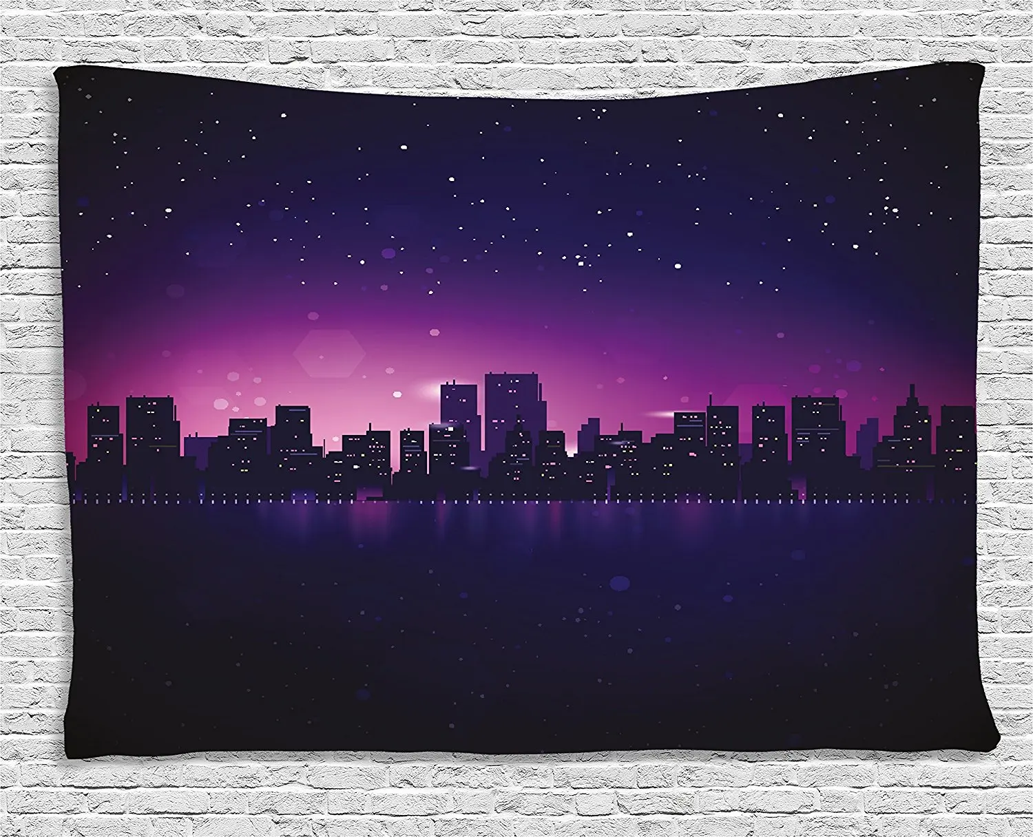 Night Tapestry City Skyline Silhouette Skyscrapers Abstract Graphic Architecture Urban Life