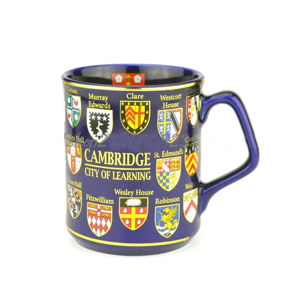 

1Pcs High Quality 300ml British London bone Porcelain mug Hand painted Building Cambridge University Gift Box Mug