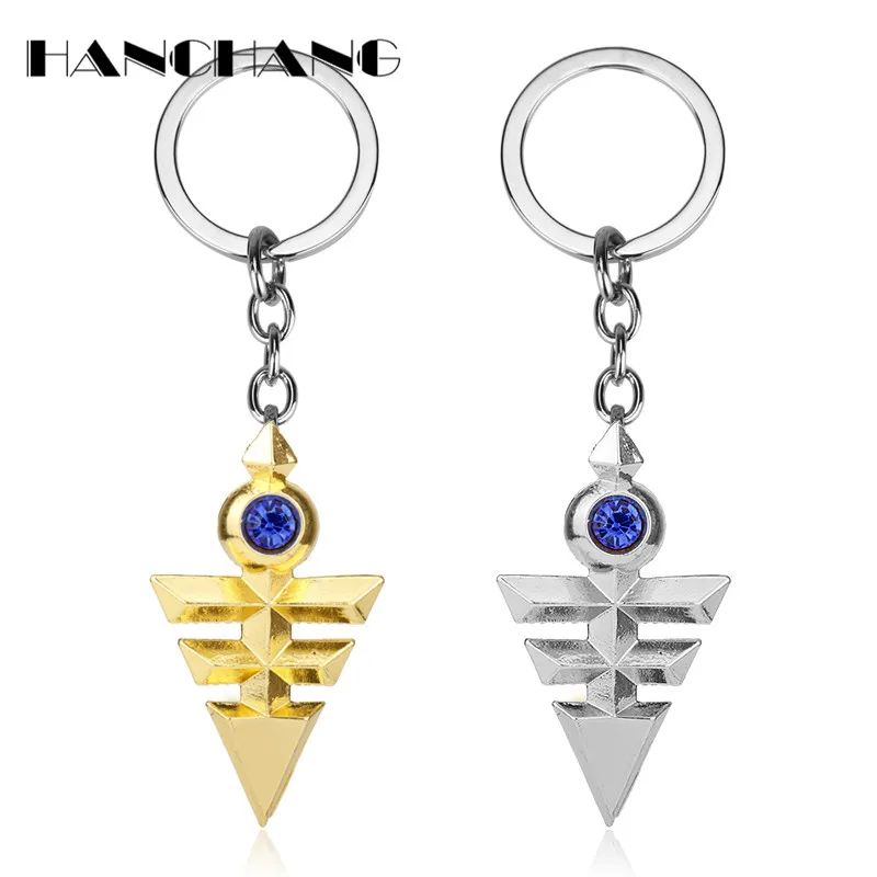

HANCHANG Jewelry 3D Yu-Gi-Oh Key chain Hot Anime Yugioh Millenium Pendant Key holder Keyring Crystal Triangle Keychain