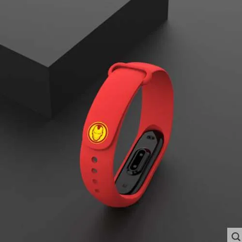 Hot avengers marvel cartoon For Xiaomi Mi Band 4 3 2 Bracelet Miband4 3 2 Strap Wristband Band For Mi Band 2/3/4 Silicone soft - Цвет ремешка: red No.3