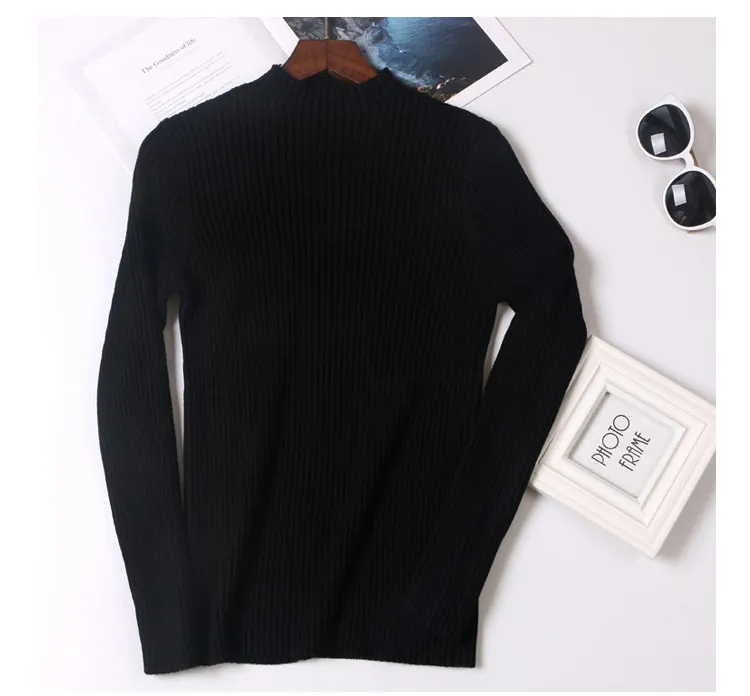 Толстые теплые женские свитера и пуловеры, осенне-зимний джемпер, высокая эластичность, мягкий вязаный свитер в рубчик, топы, Femme Pull - Цвет: Black