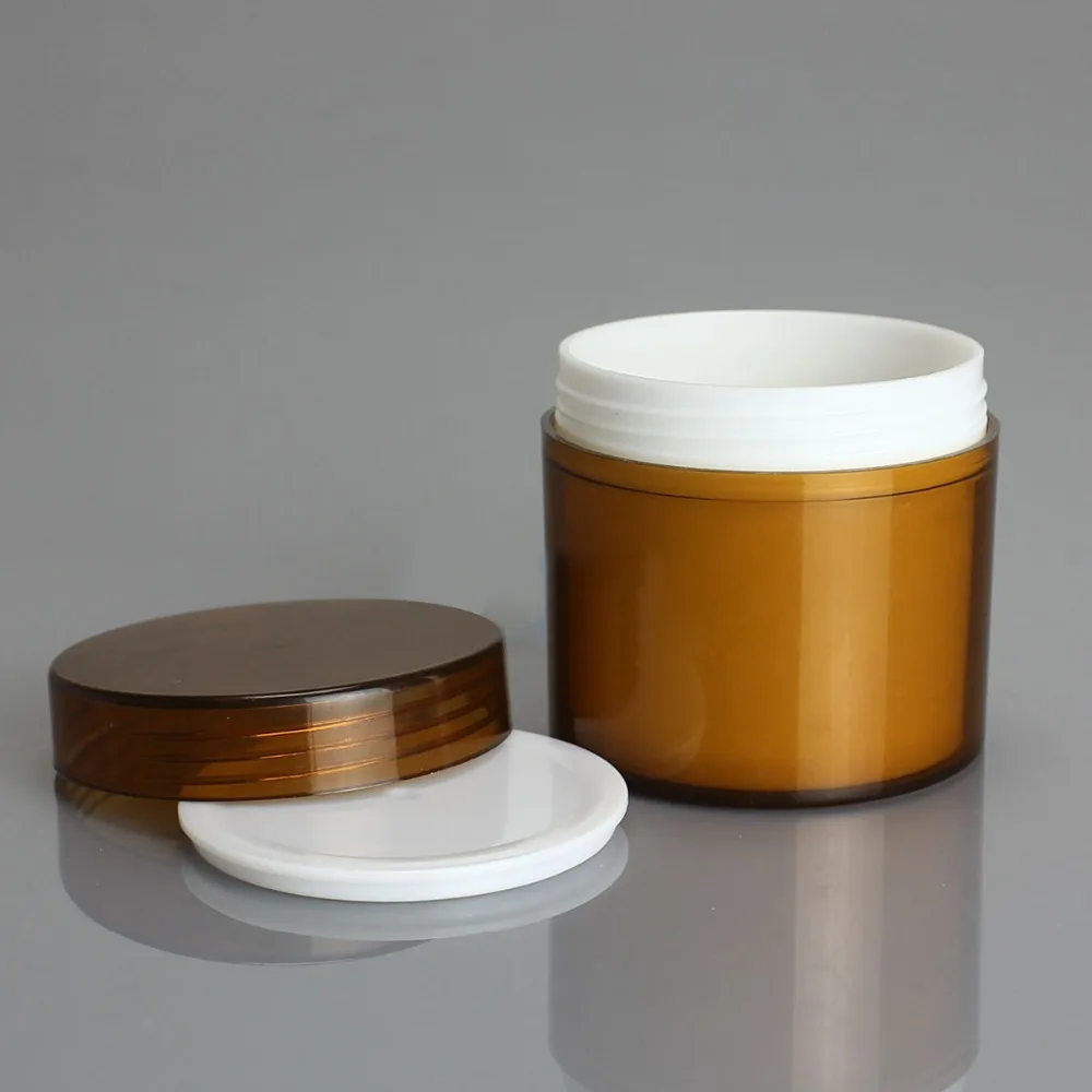 300G brown double layer plastic jar for night cream/scrub/mask cream