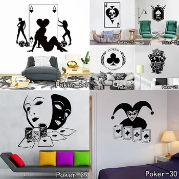 

Poker Pro Cards Spade Club Heart Diamond Wall Sticker, Suit Playing Game Room Night Basement Decorative Decals