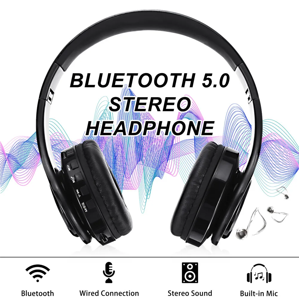 Беспроводные складные стереонаушники bluetooth 5 0 гарнитура с микрофоном FM 128G TF карта