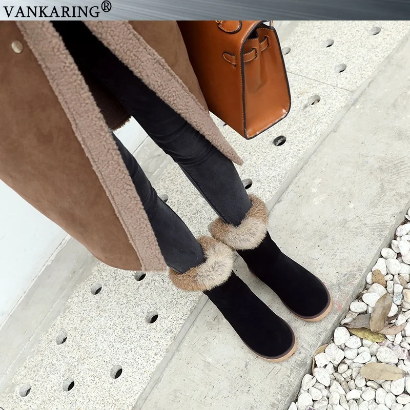 VANKARING зимние ботинки женская мода искусственной замши, меха Брендовые женские теплые сапоги классическая мужская обувь водонепроницаемая обувь женские ботинки