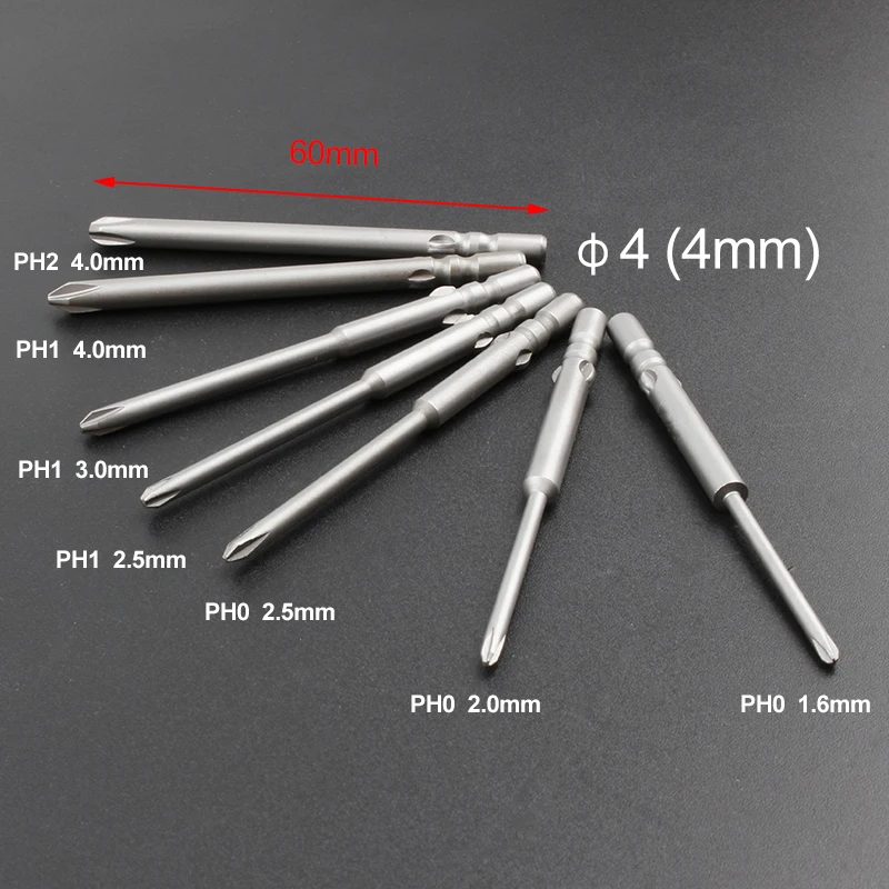 S2 легированная сталь электрическая отвертка Биты длина 60 мм Phillips Тип Trox биты, Круглый хвостовик с магнитным, диаметр наконечника 1,6-4,0 мм