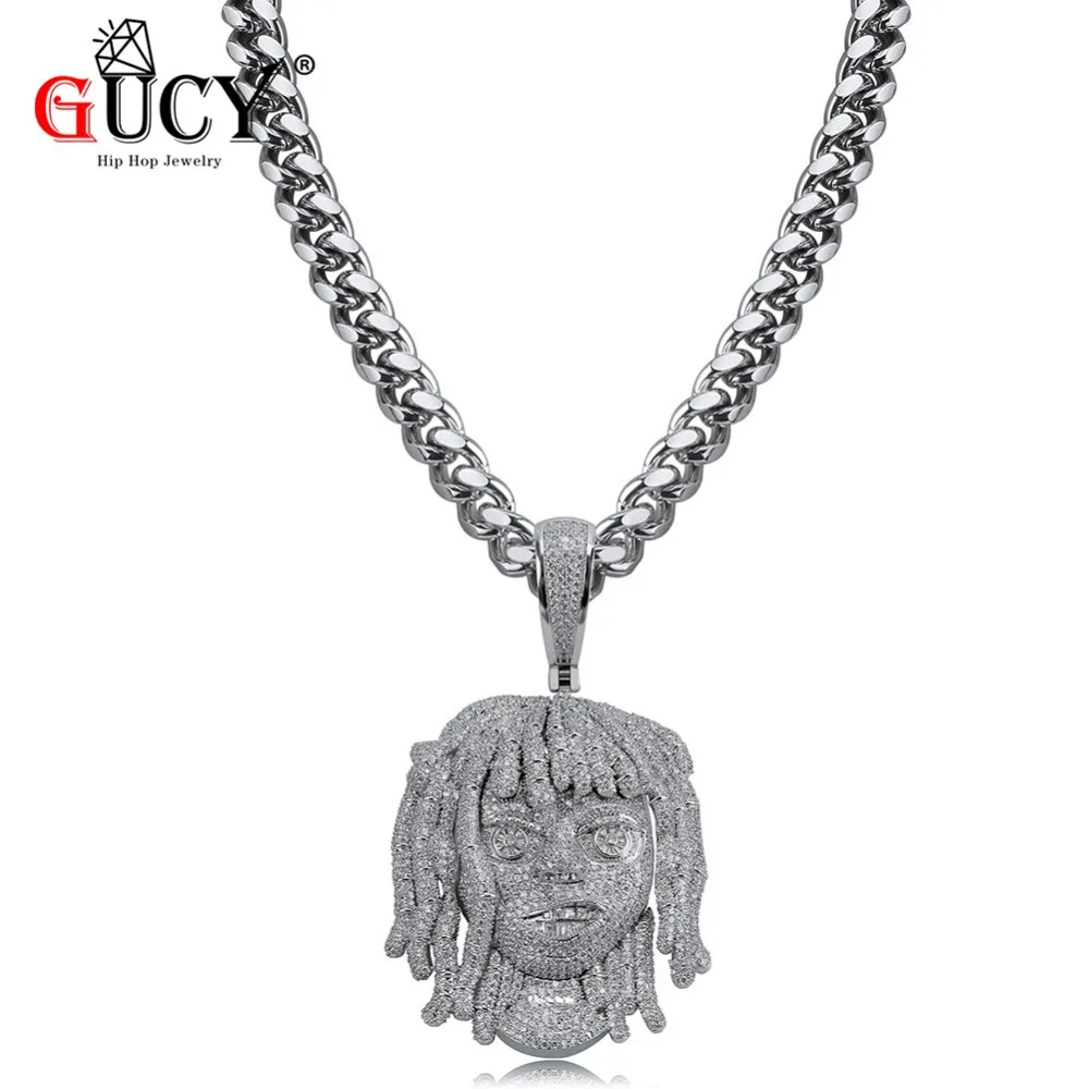 

GUCY Personalized Lil Pump Pendant Necklace With 10mm Hip Hop Cuban Chain All Iced Out CZ Stone Silver Color Mens Charms Jewelry