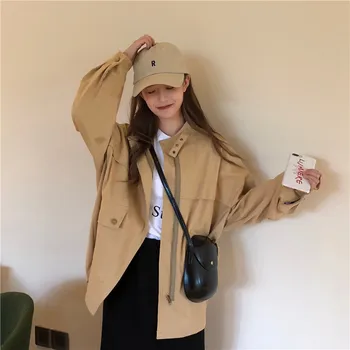 

2019 New Womens Spring Casual Jackets Ladies Color Block Pocket Zipper Front Stand Collar Long Sleeve Basic Jacket Coat Outwear