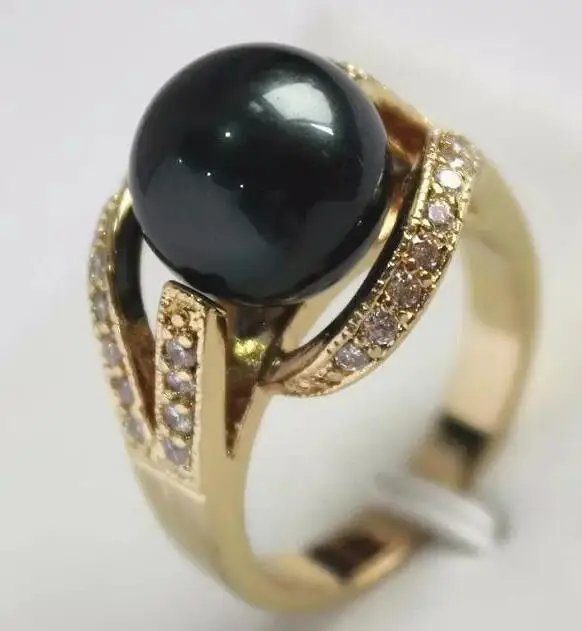 

free shipping Women's Green stone 14mm shell pearl Silver Ring