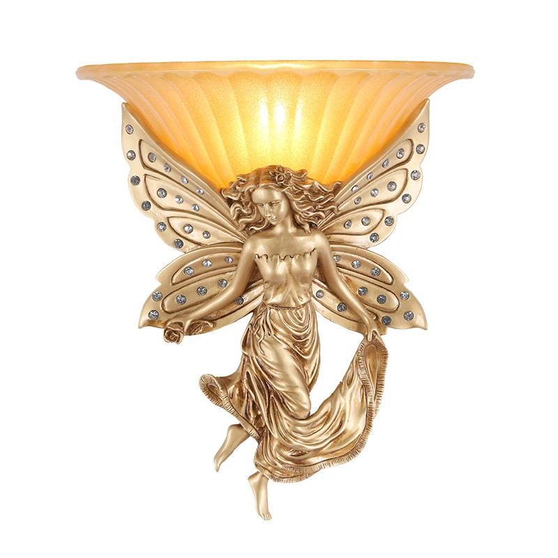 Modern Led Gold Angel Wall Lamp Glass E27 Lighting Fixture