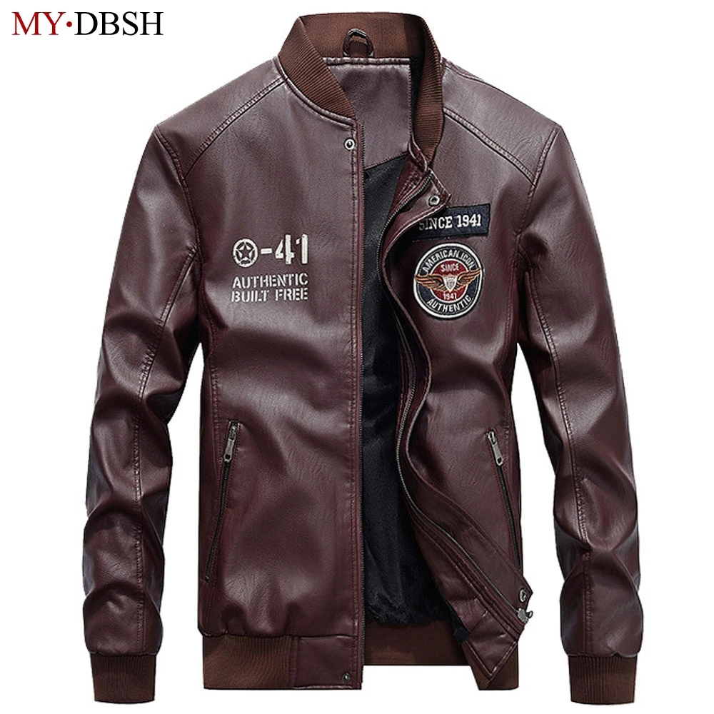 

Jacket Men Fashion Embroidery Casual Jackets Pu Leather Coats Slim Fit Warm Luxury Fleece Pilot Leather Jackets casaco masculino