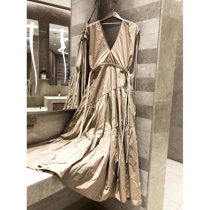 

2019 sleeveless V-neck long dress women's V-neck casual elegant spring summer cotton Leisure dress high-quality dress