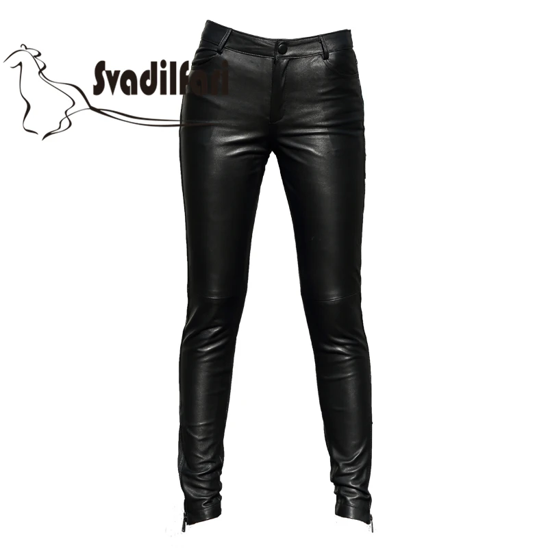 cargo pants 2021 new Real leather pants female sheep skin Leggings wear feet with zipper cashmere thickened in winter Slim Cut Skinny Pants white pants Pants & Capris