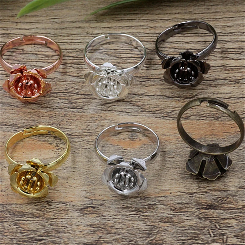 BoYuTe 20Pcs 6 Colors 15*7MM Flower Ring Base Setting Adjustable Vintage Jewelry Findingsin