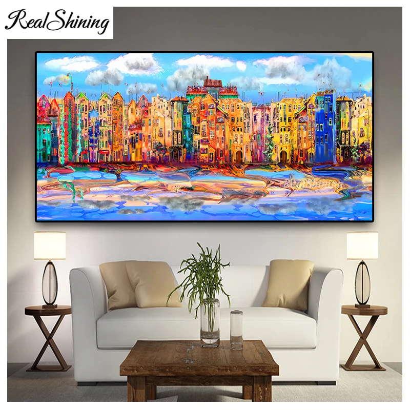 

Large diy Diamond Painting Cross Stitch Watercolor Abstract Venice City of Water 5d Full square round Mosaic Rhinestones FS5202