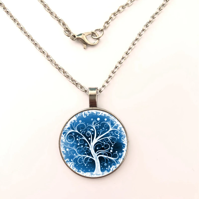 

Tree of Life Winter Scene Jewelry Necklace Glass Dome Pendant Glass Cabochon Pendant Necklace For Women Men Quote Jewelry Gifts