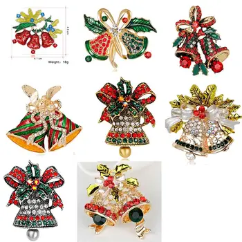 

mix silver gold alloy vintage enamel rhinestone christmas bow tie jingle bell broches pins brooches lapel pin party gifts