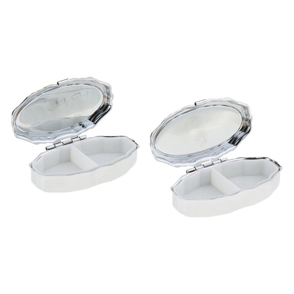 2pcs Metal Pill Box Holder Rectangle Medicine Vitamin Organizer Pill case for Purse Pocket (2 Compartments)