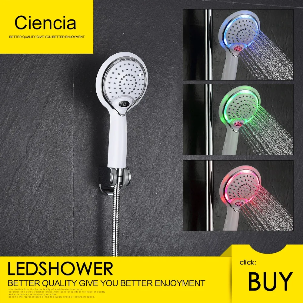 Free shipping ABS Plastic Led handheld Shower Head with Temperature Digital Display, 3 Colors Change Water Powered afbeelding