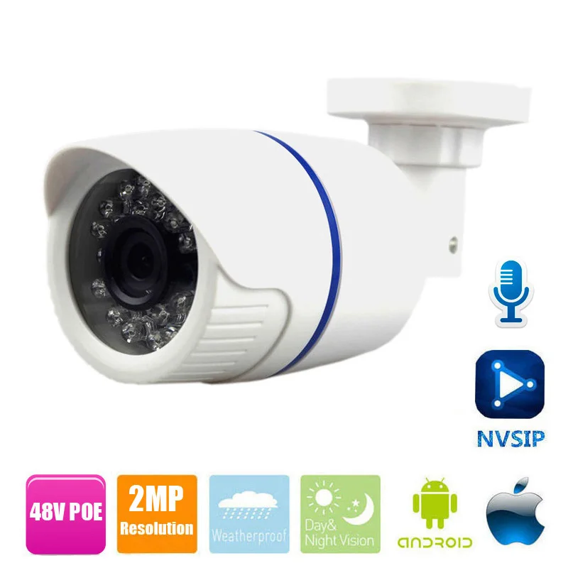 

H.264 2MP Security IP Camera Outdoor CCTV Full HD 720P 1080P 2 Megapixel Bullet Camera IP POE With Audio IR Cut ONVIF 24PCS LED