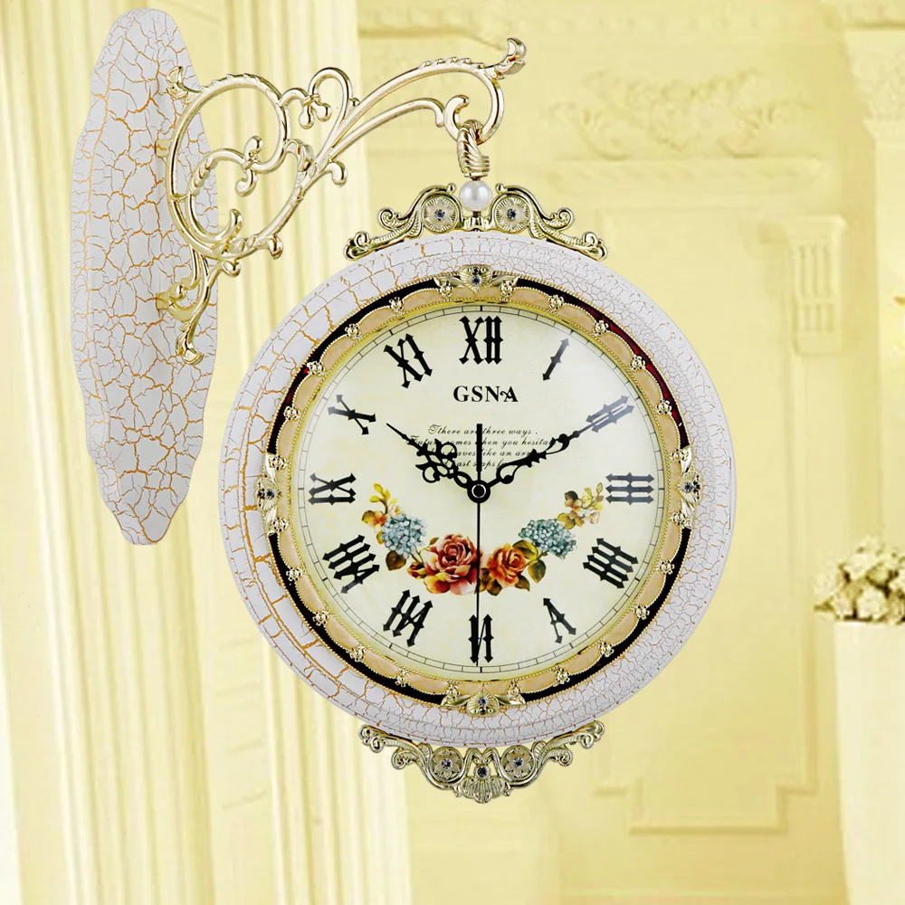 Free Shipping Solid Wood Korean White Crackle lacquer Clock Double