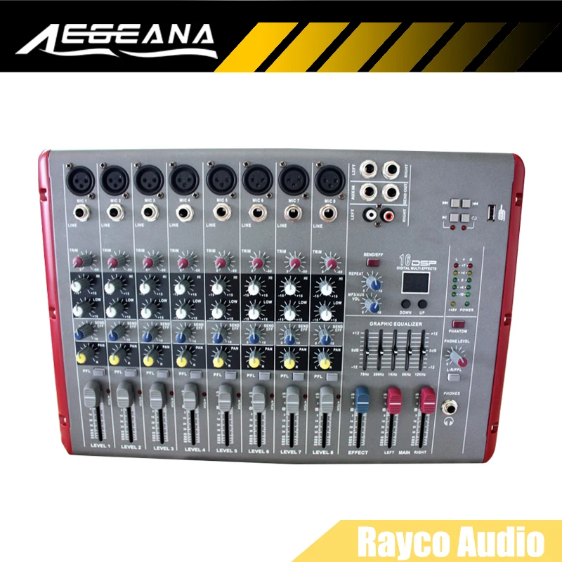 8 Channel Usb Professional Audio Dj Mixer 4 Mono Mixing Console 16dsp