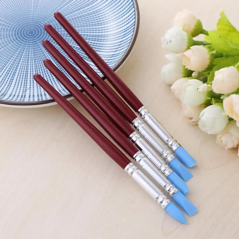 5pcs Nail Art Pen Brushes Soft Silicone Nail Art Craft Pottery Clay Pen Sculpting Polymer Modelling Shaper Nail Art DIY Tools