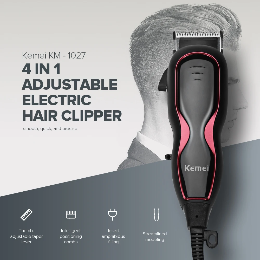 Kemei Hair Clipper 4 in 1 Adjustable Professional Electric Powerful Hair Trimmer Shaving Machine Hair Cutting with Comb For Men