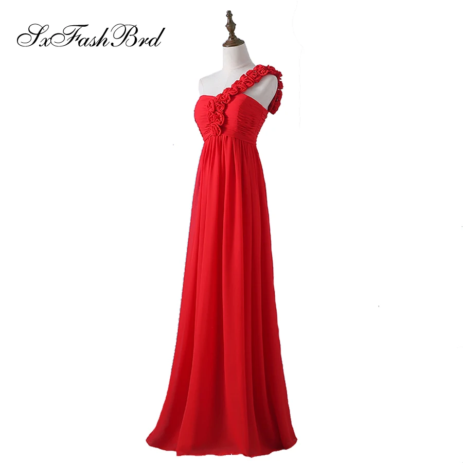 Vestido Elegante Mujer De Noche одно плечо с цветком трапециевидной формы длинные красные свадебные вечерние платья подружки невесты