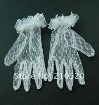 

Chic Evening Party Banquet Short Lace Finger Gloves White to Ru