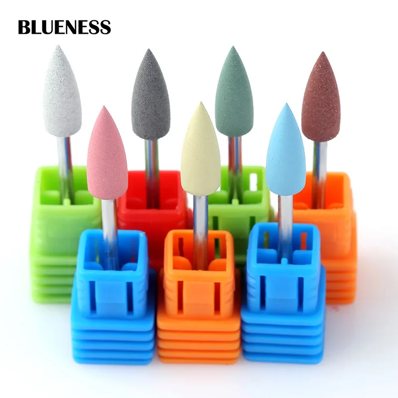 

Blueness 1Pcs 7 Colors Cuspidal Mucro Head Rubber&Silicon Carbide Nail Buffer Electric Manicure Machine Nail Drill Tools