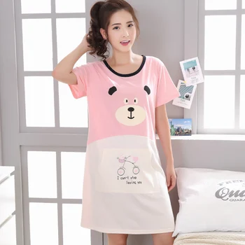 

2017 Summer Cotton Nightgown Women Sweet Girl Lounge Nightshirts Cartoon Sleepwear Short Women's Sleepshirts 3XL Home Clothing