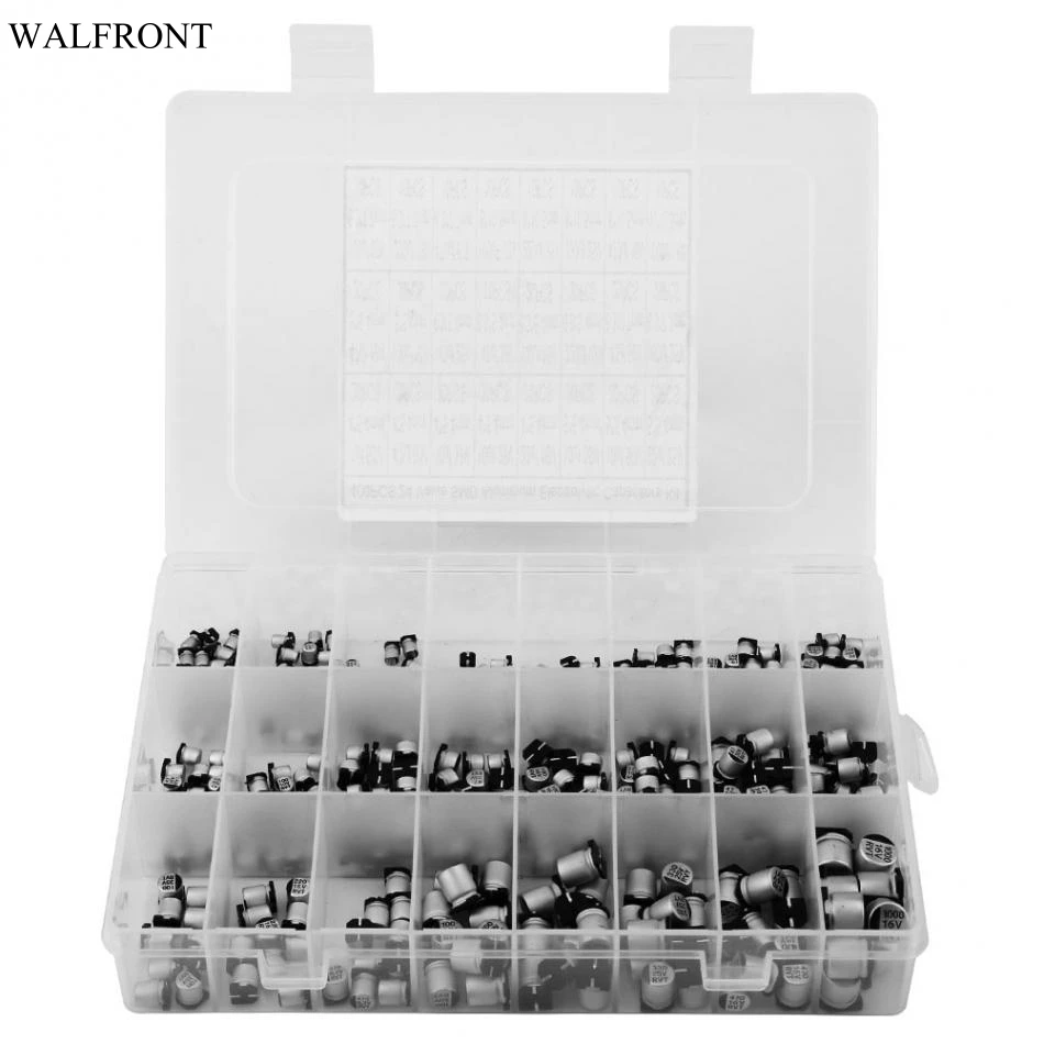 

400 Pcs/box 24 Values SMD Aluminum Electrolytic Capacitor Assorted Kit 1uF - 1000uF Electrolytic Assortment Kit