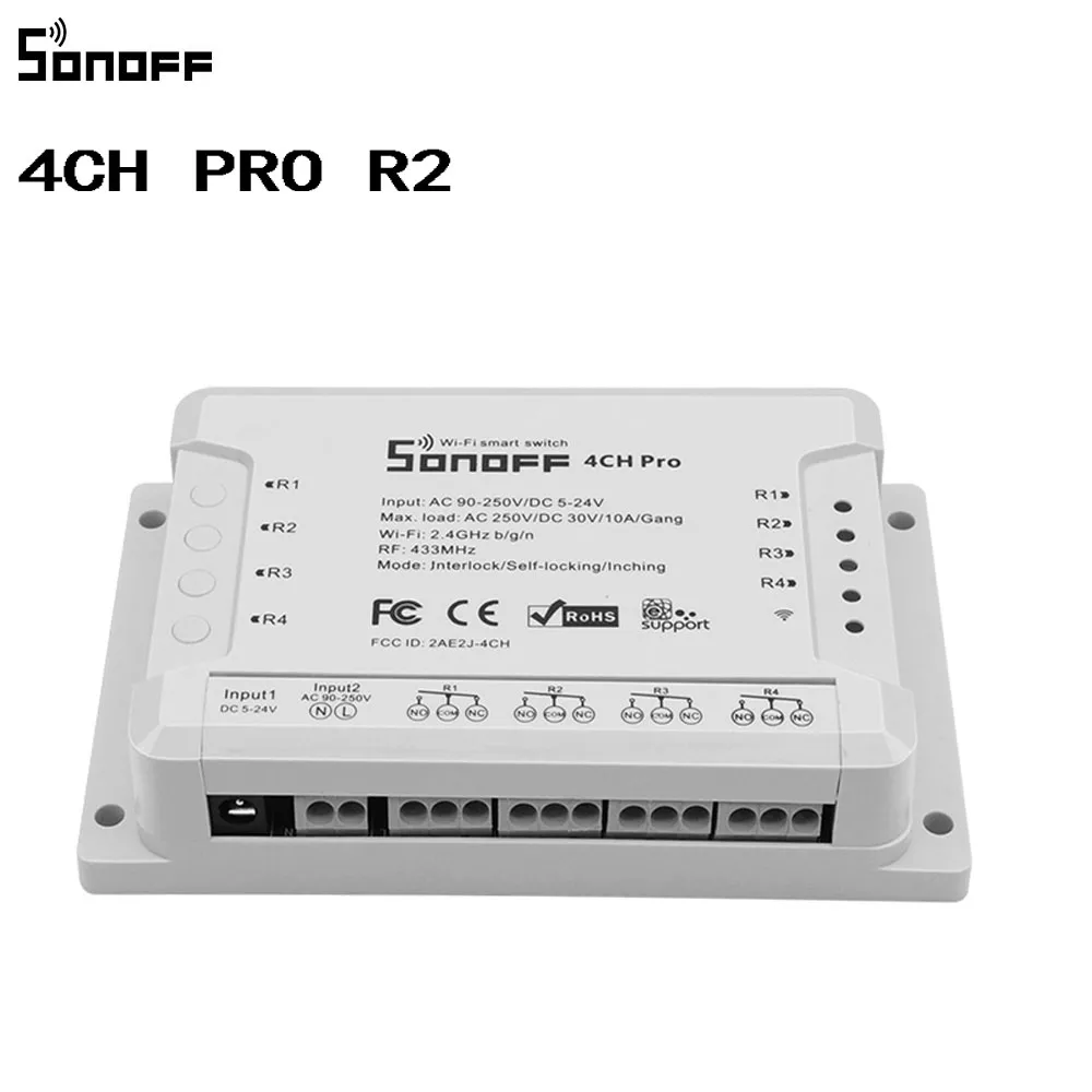 Интеллектуальный выключатель света Sonoff 4CH Pro R2 Смарт Wi-Fi выключатель света 4 Gang 3 режима работы толчковой самоблокирующиеся RF/переключатель Wi-Fi работает с Amazon Alexa - Комплект: PRO R2