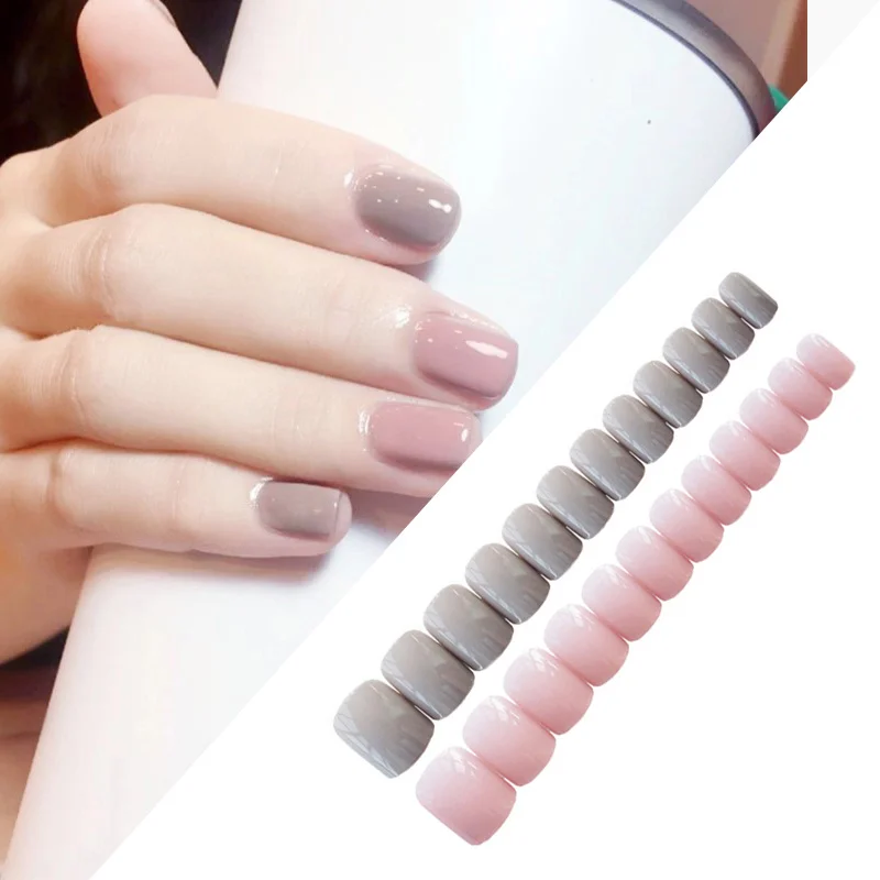 

Long Lasting Square Head Solid Color Charming Fake Nails Finished 24PCS New and High Quality DIY Cute Sweet Light Gray Powder