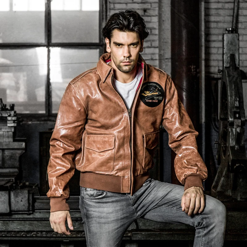 Cheap Read Description! Asian size air force flight A2 pilot leather jacket high quality genuine cow leather cowhide rider jacket