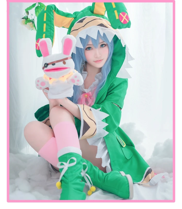 

New Date A Live Yoshino Cosplay Costume Green Hooded Coat Suits/Stocking/Shoes/Plush Toy Halloween Costumes for Women S-XL