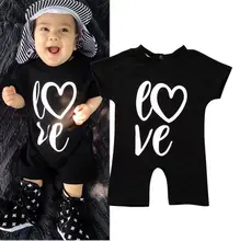 Newborn Baby Boys Girls Short Sleeve Cotton Romper Black Letter Jumpsuit Summer Outfit Clothes