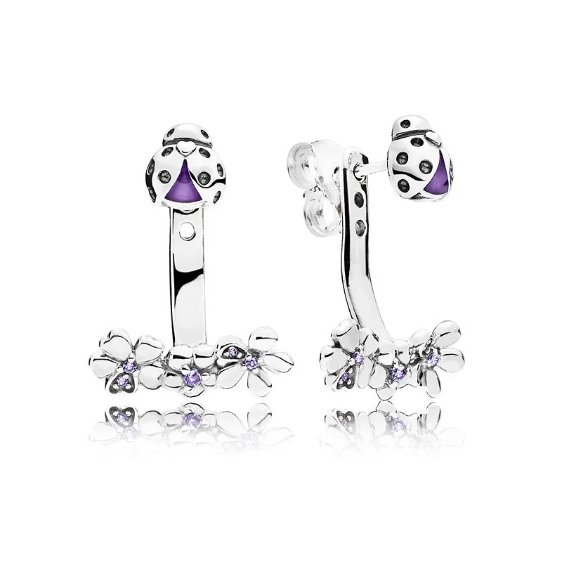 

Authentic 925 Sterling Silver Pandora Earring Ladybird Meadow Flower Studs Earrings For Women Wedding Party Gift Fine Jewelry