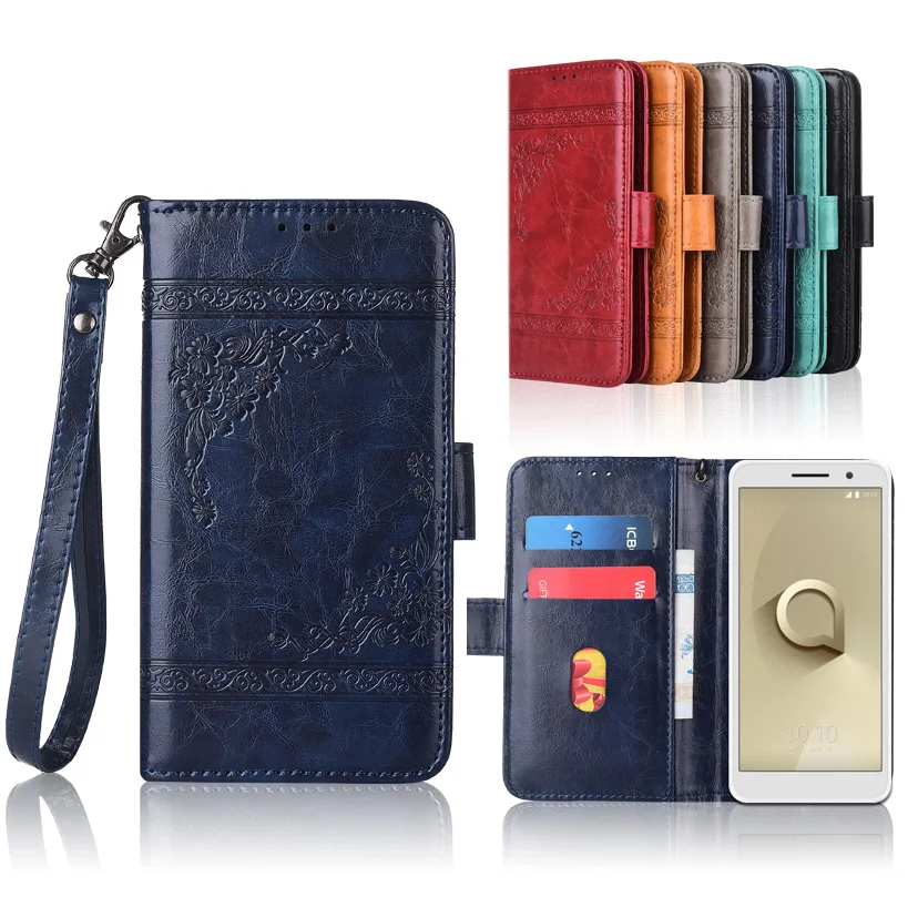 

Newest Wallet case for Alcatel 1 5033D Flip case with Strap100% special PU leather embossing flower cover case