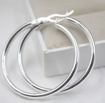 

Real Sterling S925 Silver Earrings Drop Big Thin Circle For Women Ladies Girl 39*40mm Dangle Earrings Hook