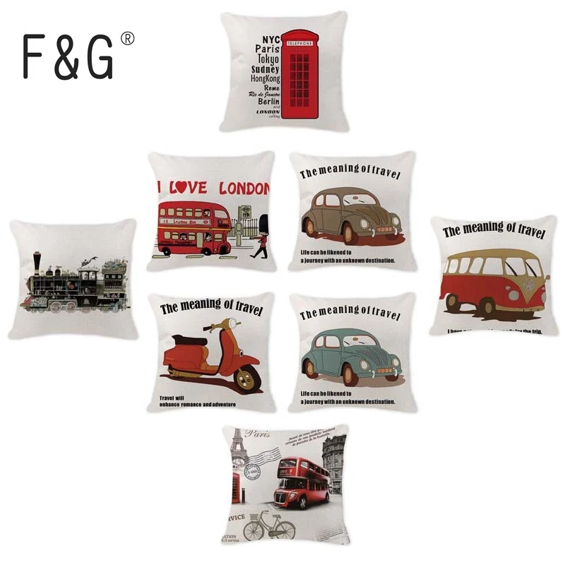 

2018 Hot Cushion Covers Scandinavian Bus London Pillow 18 Cotton Linen Fabric For Furniture Telephone Booth Throw Cojin
