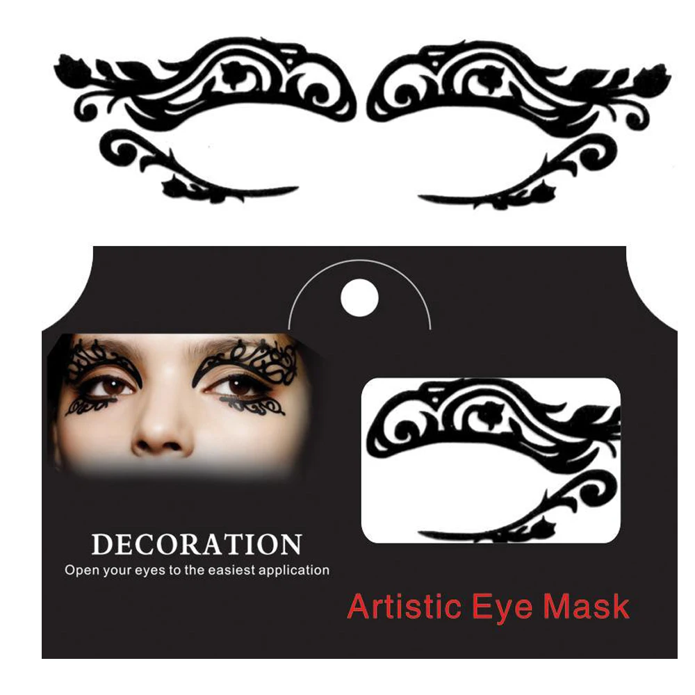 1 Pair Body Art Temporary Eye Tattoo Stickers Eyeshadow Black Lace