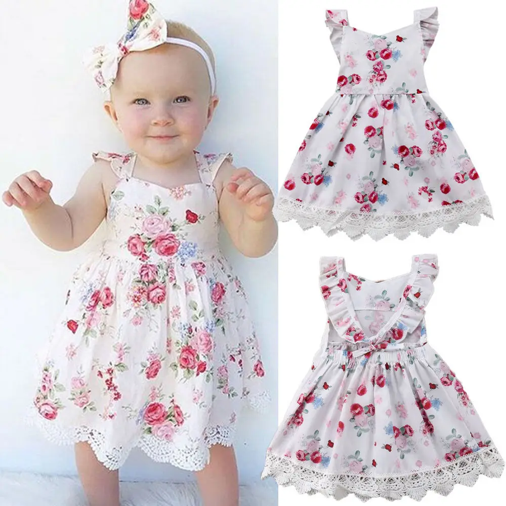 

Toddler Baby Girls 0-5Y Summer Sweet Princess Dress Petal Sleeve Floral Print Lace Knee-Length A-Line Dress Party Dress