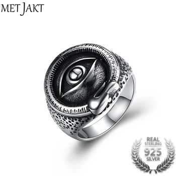 

MetJakt Eye of God Rings Solid 925 Sterling Silver Ring for Punk Rock Men Boy Personality Unique Vintage Thai Silver Jewelry